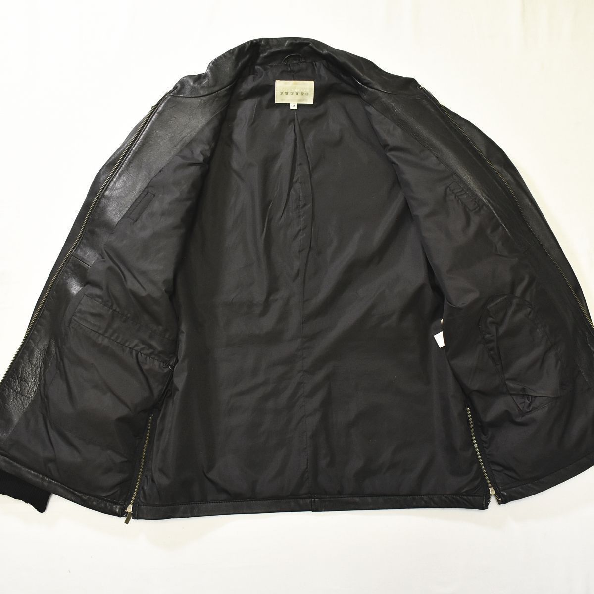 美品 希少 INTERMEZZO レザージャケット L ゆったり でかい 黒 着丈88 