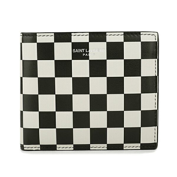 新品 サンローラン SAINT LAURENT 2つ折り財布 LEATHER WALLET ベージュ/ブラック