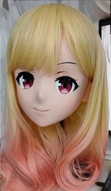 ハーフマスク 眼球付き カツラ付き NO.22 樹脂製 ヘッドロリータ人形 コスプレマスク 変身 仮装 着ぐるみ 二次元美少女