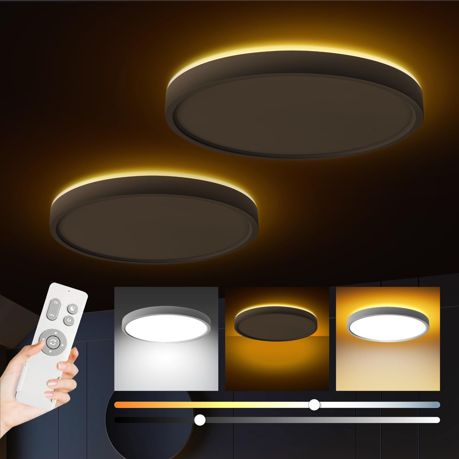 6畳用 300mm 白枠 2個入り_間接光 OCIOC LEDシーリングライト 間接光 6畳 8畳 10畳 省エネ バックライト 導光板 フラット薄型 調光 調色 常夜灯 北欧風 工事不要 簡単取付 防振ワイヤーロープ メーカー5 6畳用 300mm 白枠