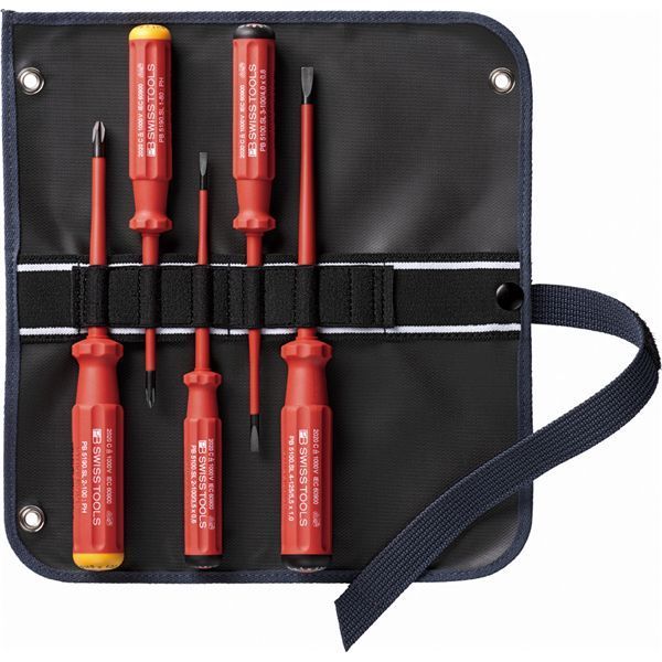 PB SWISS TOOLS ピービースイスツールズ 5本組 スイスクラシック スリムハンドルタイプ 絶縁ドライバーセット マイナス プラス ロールケース付 5542.SUSLGY