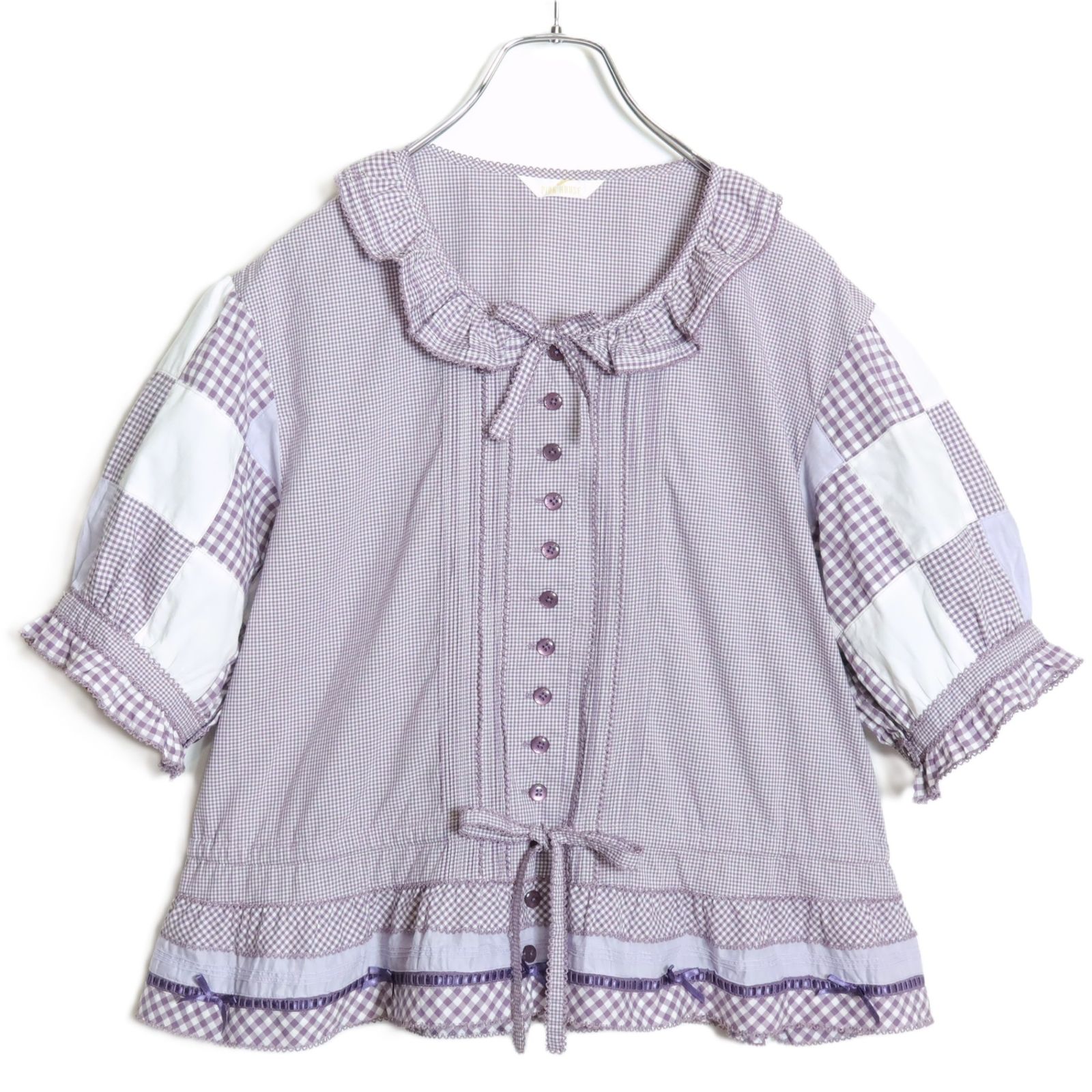 美品】ピンクハウス☆パッチワーク♪ローンブラウス 紫系 前開き 