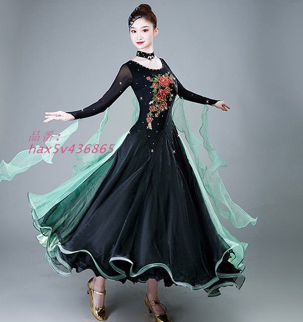 社交ダンス ドレス 競技用 社交ダンス衣装 ワンピース スタンダード ドレス 社交ダンス 豪華 広がる キラキラ 舞台 ヴィーナスダンスウエア 長袖 hax5v436865