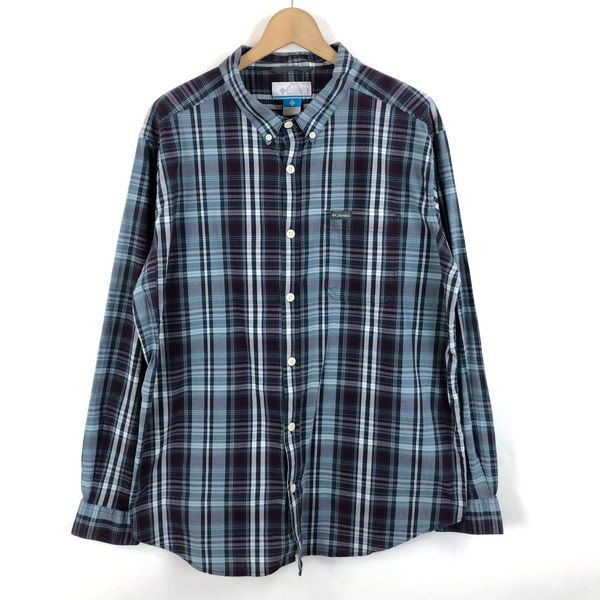 【古着】 Columbia コロンビア チェックシャツ ストレッチ 長袖 グリーン系 メンズXL 【中古】 n056670