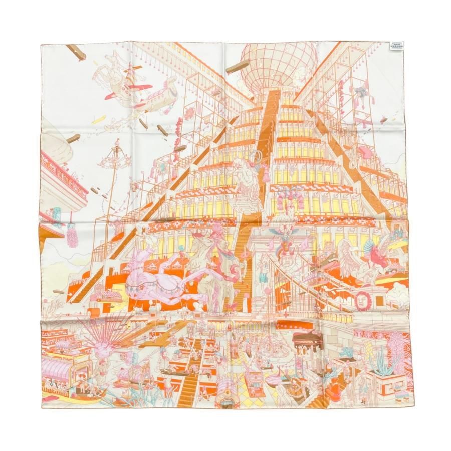 E4608 エルメス シルクスカーフ カレ90 翼のある馬の伝説 H003517S 20 コーラル ブラン ジョーヌ ベージュ ブラウン イエロー La Legende du Cheval a Plumes HERMES