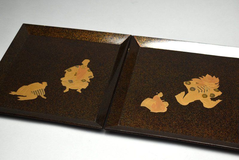 蔵A4726 梨地絵替能楽蒔絵 吸物膳 四方盆 九客