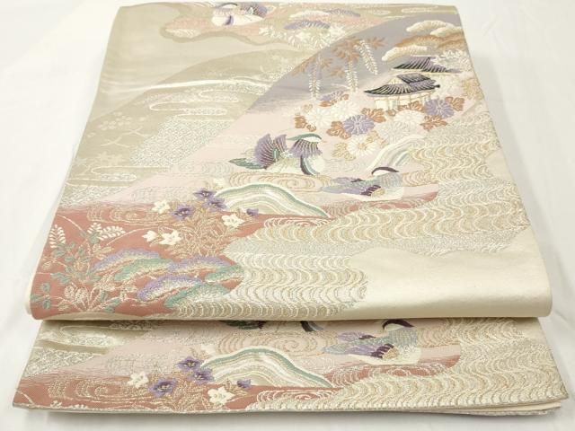平和屋着物◎六通柄袋帯 唐織 鴛鴦花文 金銀糸 正絹 逸品