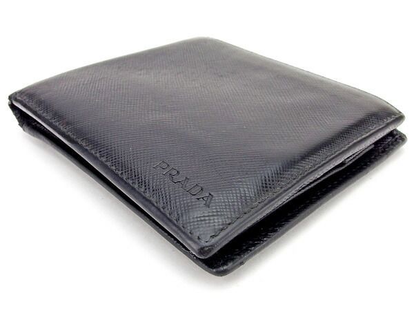 プラダ 二つ折り財布 財布 ロゴ ブラック系 サフィアーノレザー PRADA