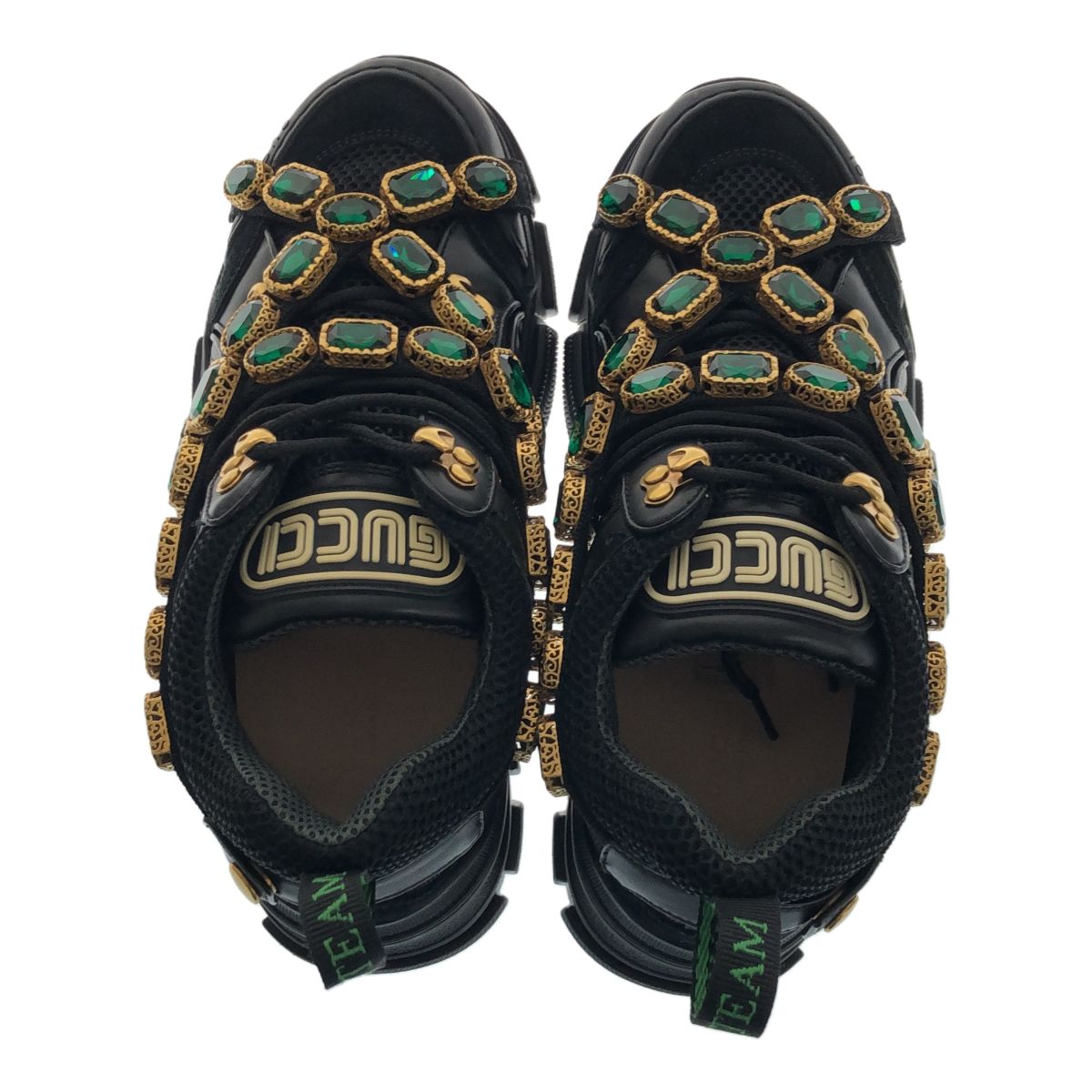 GUCCI グッチ 38/25cm Crystals Flashtrek Black 537153-GGZ50