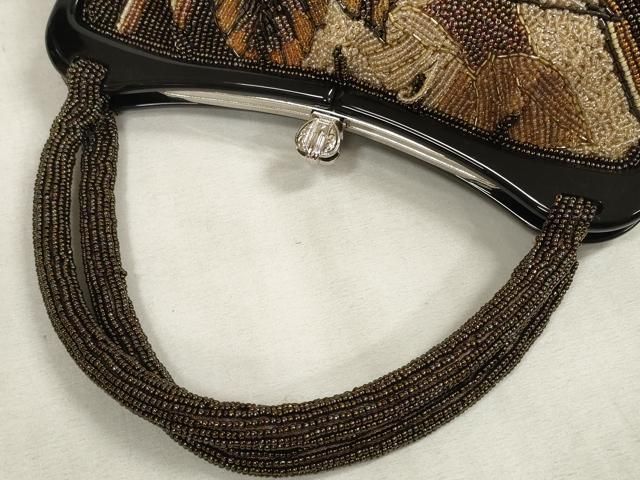 平和屋本店■和装小物　ビーズバッグ　和装バッグ　葉重ね　がま口　持ち手付き　レトロ　逸品　DZAA11207kh5 平和屋本店□和装小物 ビーズバッグ 和装バッグ 葉重ね がま口 持ち