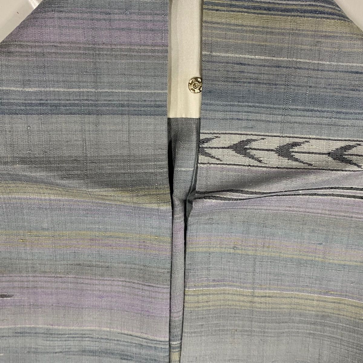紬 身丈159cm 裄丈62.5cm S 単衣 縞 幾何学 青灰色 正絹 美品 名品  