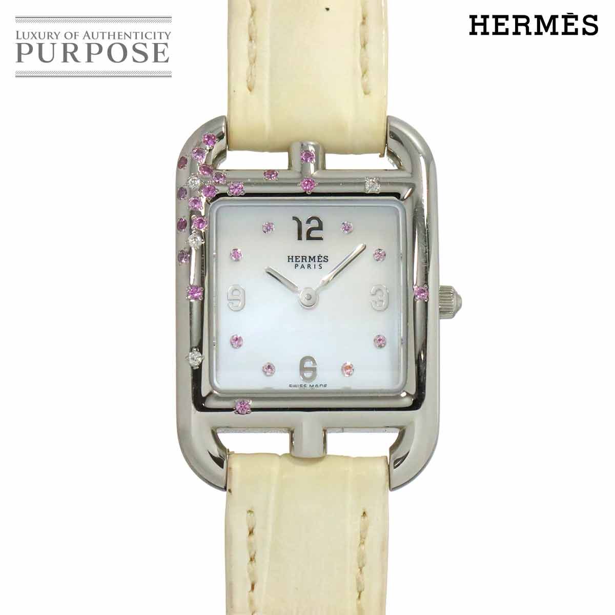 HERMES ケープコット　ピンクサファイア×ダイヤ　クロコ革　CC1.233 エルメス HERMES ケープコッド CC1 233 レディース 腕時計