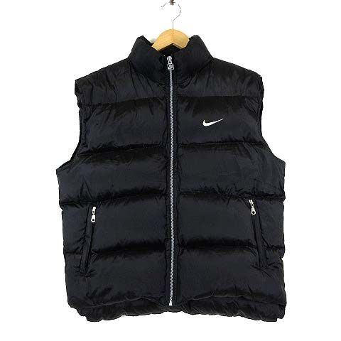 ナイキ NIKE 90’S ヴィンテージ ダウンベスト 肉厚 ダウン ロゴ 刺繍 レア 希少 ジップアップ XL 黒 ブラック 90年代 古着