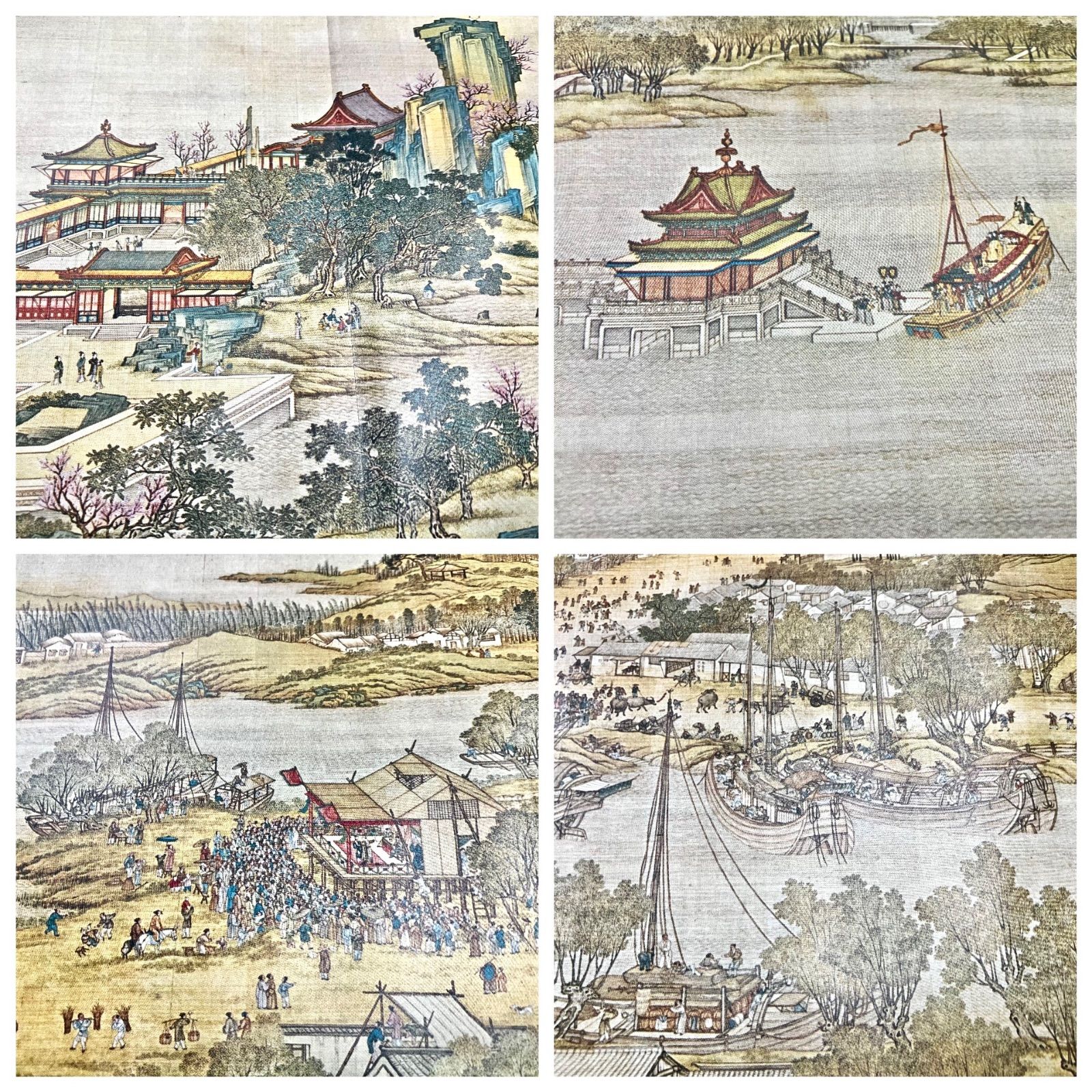 【在庫再入荷】絵巻物R4-7-68B『清　院本清明上河図』紙本　工芸　印刷　紙箱／中国美術　台北　国立故宮博物館　宋　人張択端　風物画　唐書 掛軸