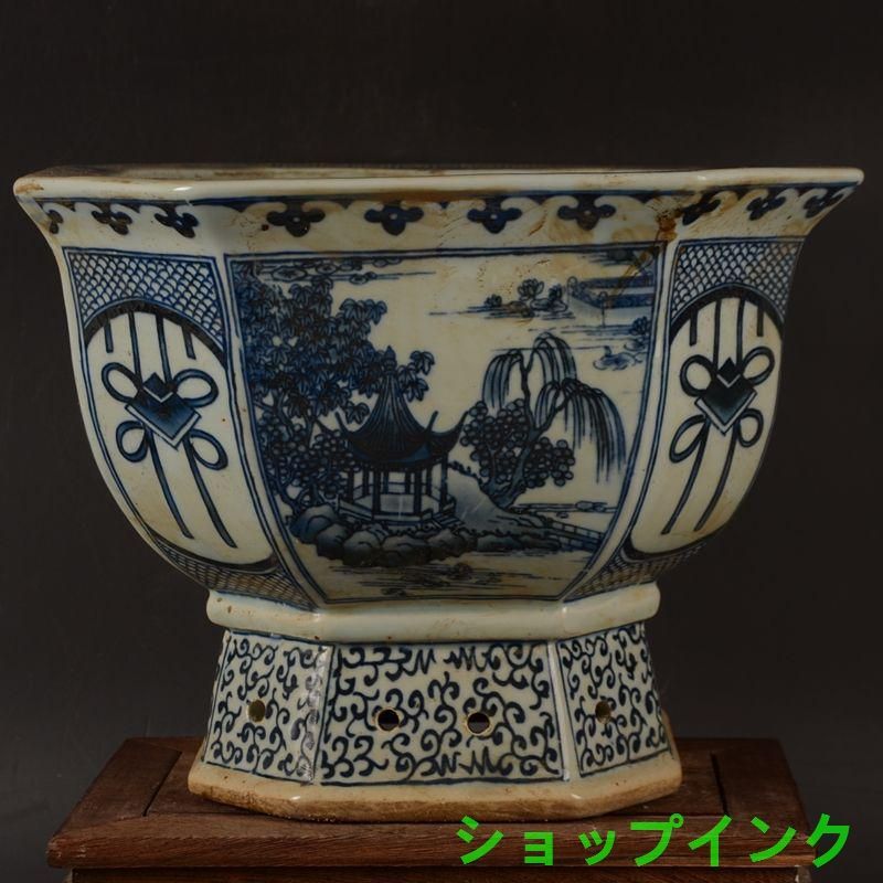 沙紅開窓ツル花鳥図菖蒲の鉢 陶磁器 装飾品 現代工芸品 美術品 置物 沙紅開窓ツル花鳥図菖蒲の鉢 陶磁器 装飾品 現代工芸品 美術品 置物