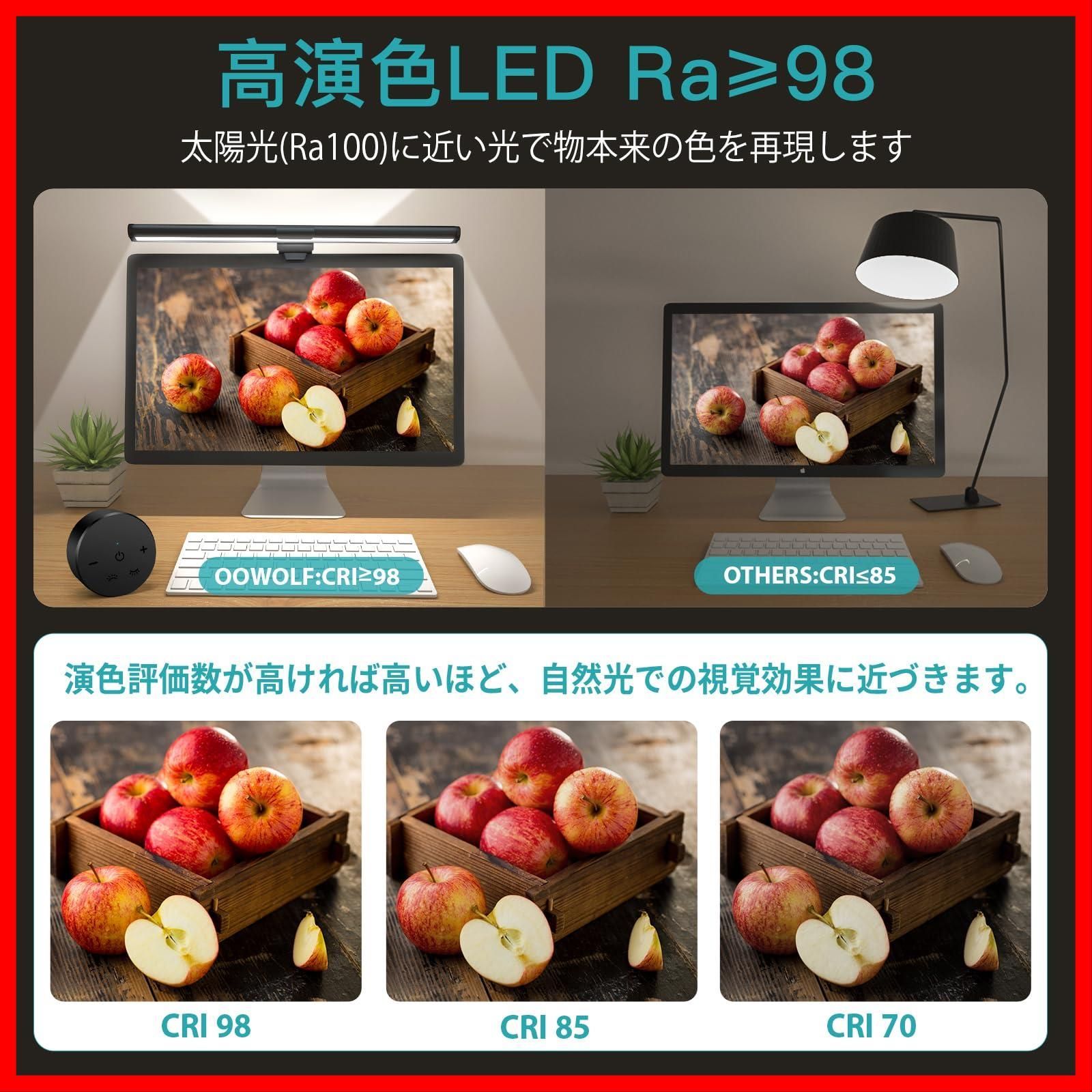 OOWOLF モニターライト バーライト 51cm リモコン付き USBライト PCモニター 掛け式ライト led 高演色Ra98 調光調色 目に優しい 省スペース デスクライト 間接照明モード PC作業 読書 ゲーミング 残業 在宅勤務 テレワー