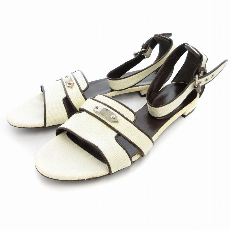 バレンシアガ BALENCIAGA サンダル シューズ オープントゥ ローヒール 40 1|2 白 ホワイト |AE