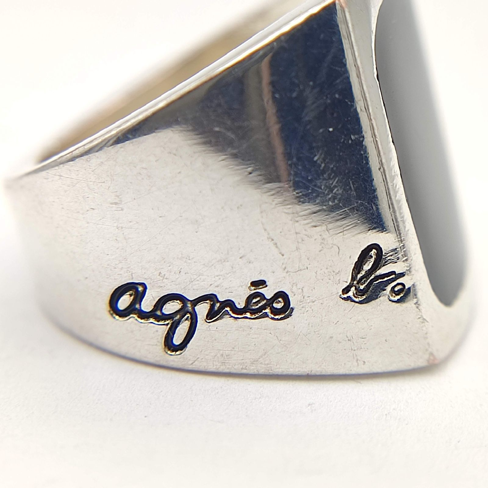 美品】agnes b. アニエスベー オニキススクエアシルバーリング 10号 