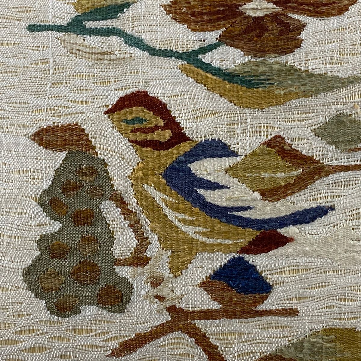 袋帯 美品 秀品 落款 花鳥風月 ベージュ お太鼓柄 正絹 【中古