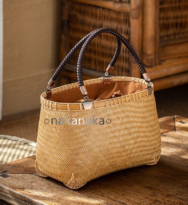 匠の技 和風 手編み 竹編みバッグ 便攜 手提げ カゴバッグ 茶道 収納バッグ 買い物かご 真竹 トートバッグ 職人手作り 竹編み かごバッグ 匠の技 和風 トートバッグ 真竹 茶道具