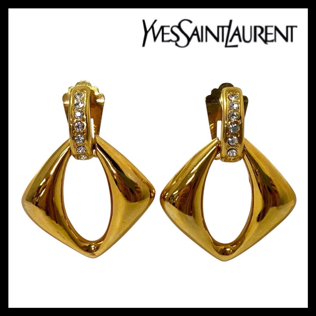 SU【YVES SAINT LAURENT】ラインストーン イヤリング ゴールド/金