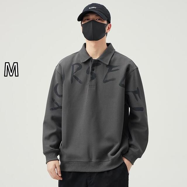 M 秋冬 コーデ メンズ 服 シンプル ファッション オシャレ 大人 かっこいい 大きいサイズ ストリート 紳士服 スウェットシャツ ゆったり カジュアル プリント プルオーバー 長袖 トップス ジャケット アウター