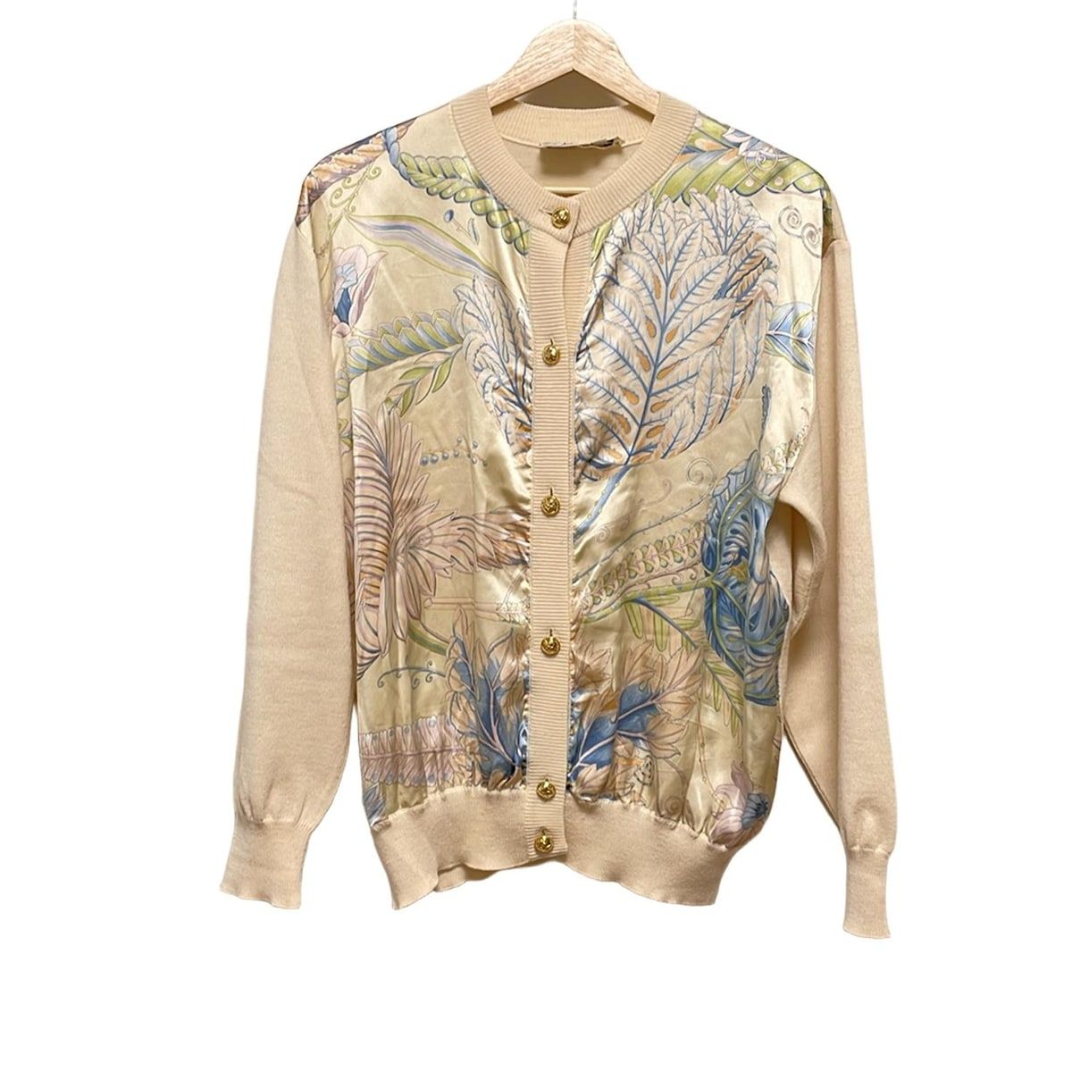 美品トリココムデギャルソンM丸襟 水玉ドット花柄 長袖シャツ　ネイビー 美品トリココムデギャルソンM丸襟 水玉ドット花柄 長袖シャツ ネイビー