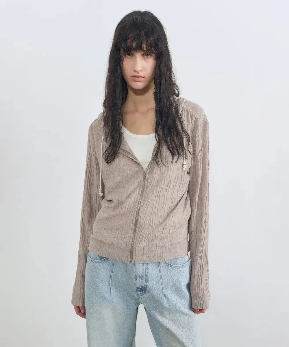 INSILENCE インサイレンス ウーマンズ ナチュラル クリンクル ジップアップパーカー フード付き アッシュ ベージュ