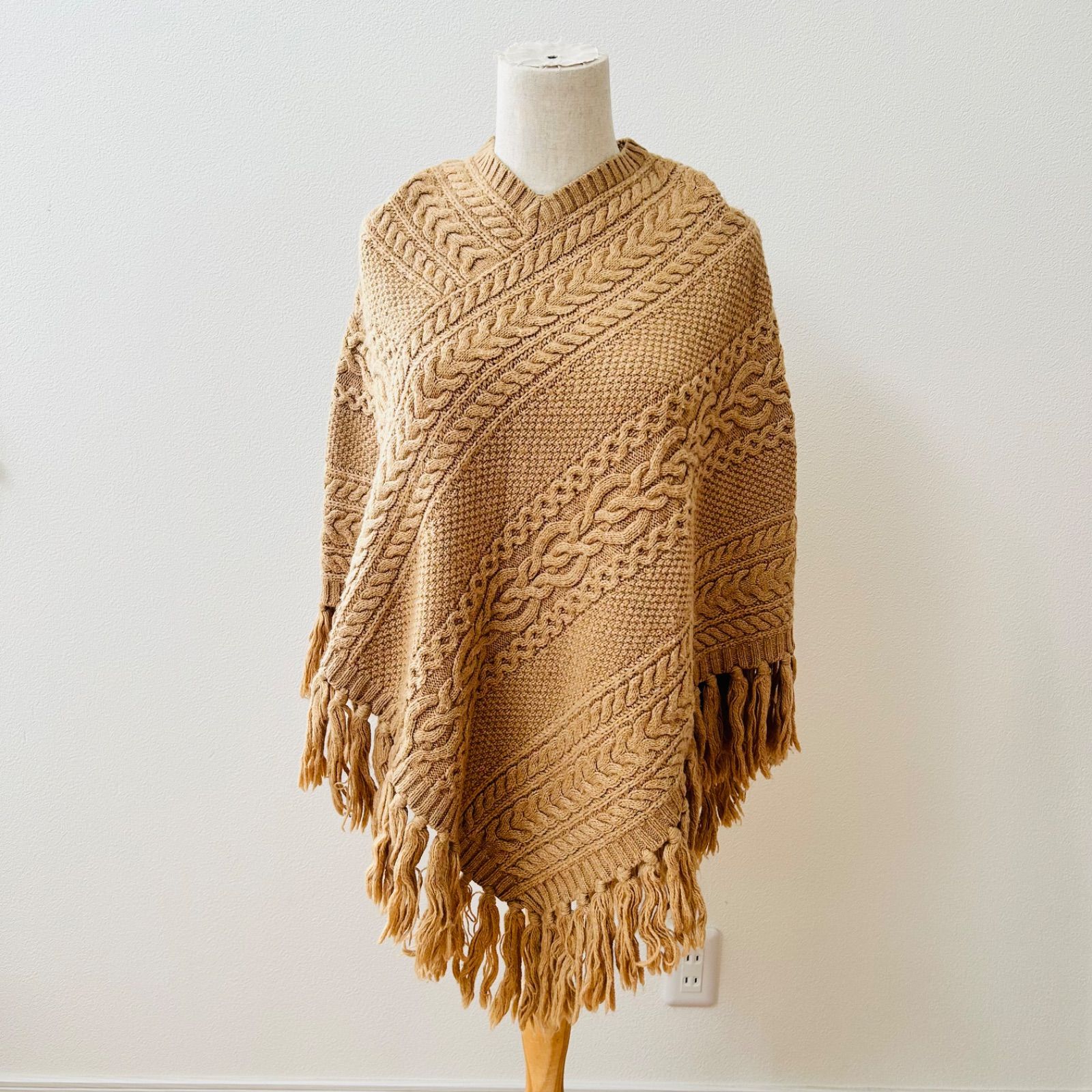 ラルフローレン ケーブルニットポンチョ キャメル