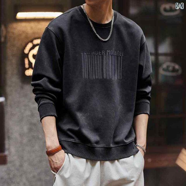 5XL]秋冬 [5XL  ]秋冬 コーデ メンズ  服 シンプル ファッション オシャレ 大人 かっこいい 大きいサイズ ストリート 紳士服  ハイエンド アメリカン レトロ ウォッシュ プリント ラウンドネック スウェ コーデ メンズ 服 シンプル ファッション オシャレ 大人