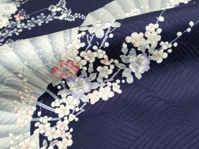 平和屋着物▽上質な小紋 単衣 石畳文 銀彩 鈴乃屋扱い 正絹