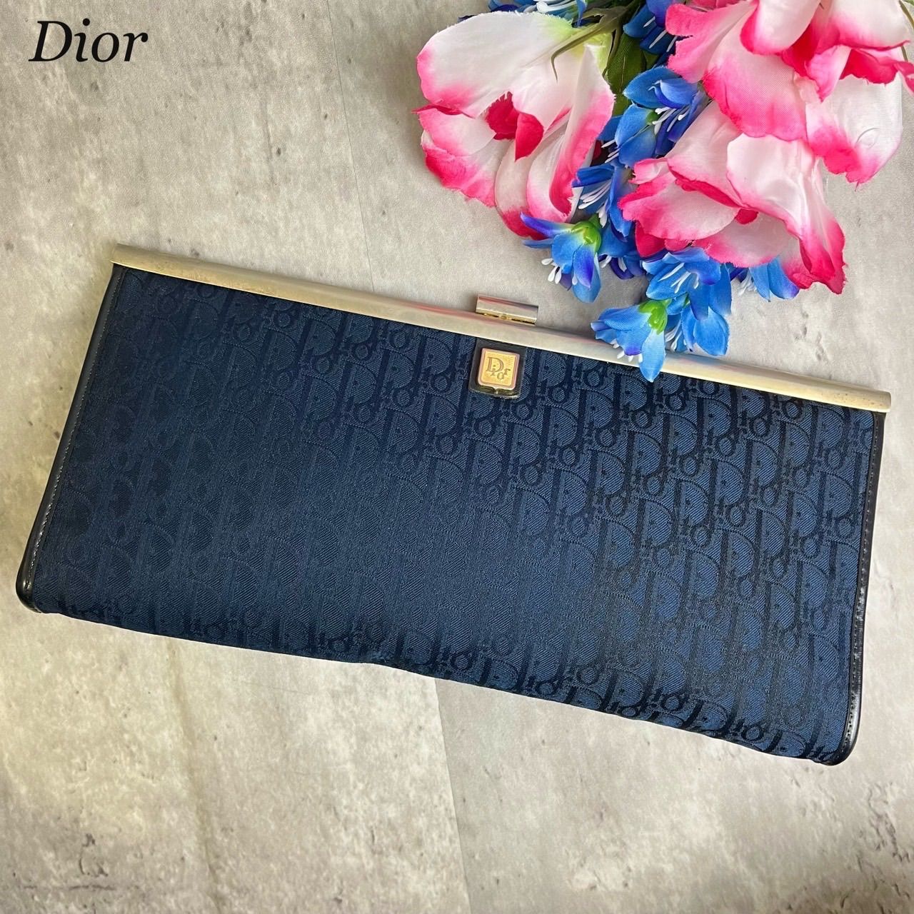 DIOR がま口 クラッチバッグ トロッター 総柄 ロゴ型押し ゴールド金具 ✨良品✨ DIOR ディオール がま口 クラッチバッグ トロッター 総
