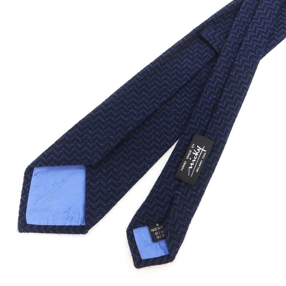 ニッキー nicky ウールシルク ヘリンボーン柄ネクタイ ダークネイビーxブルー メンズ