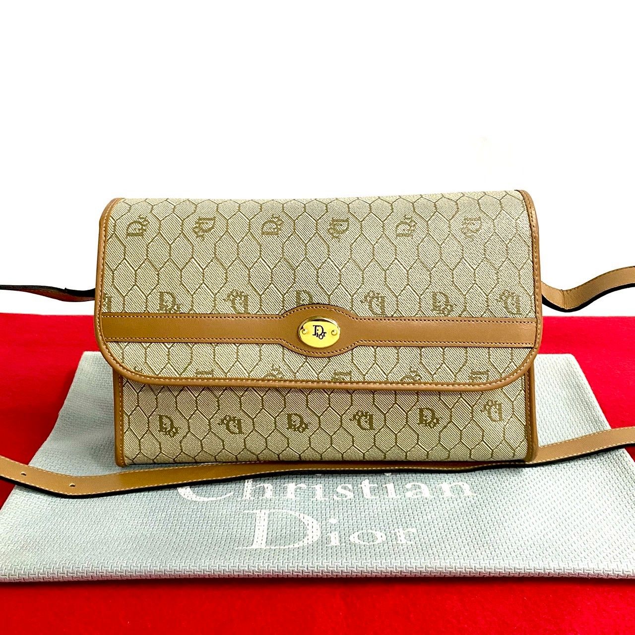 極 美品 Christian Dior クリスチャンディオール ハニカム 柄 ロゴ