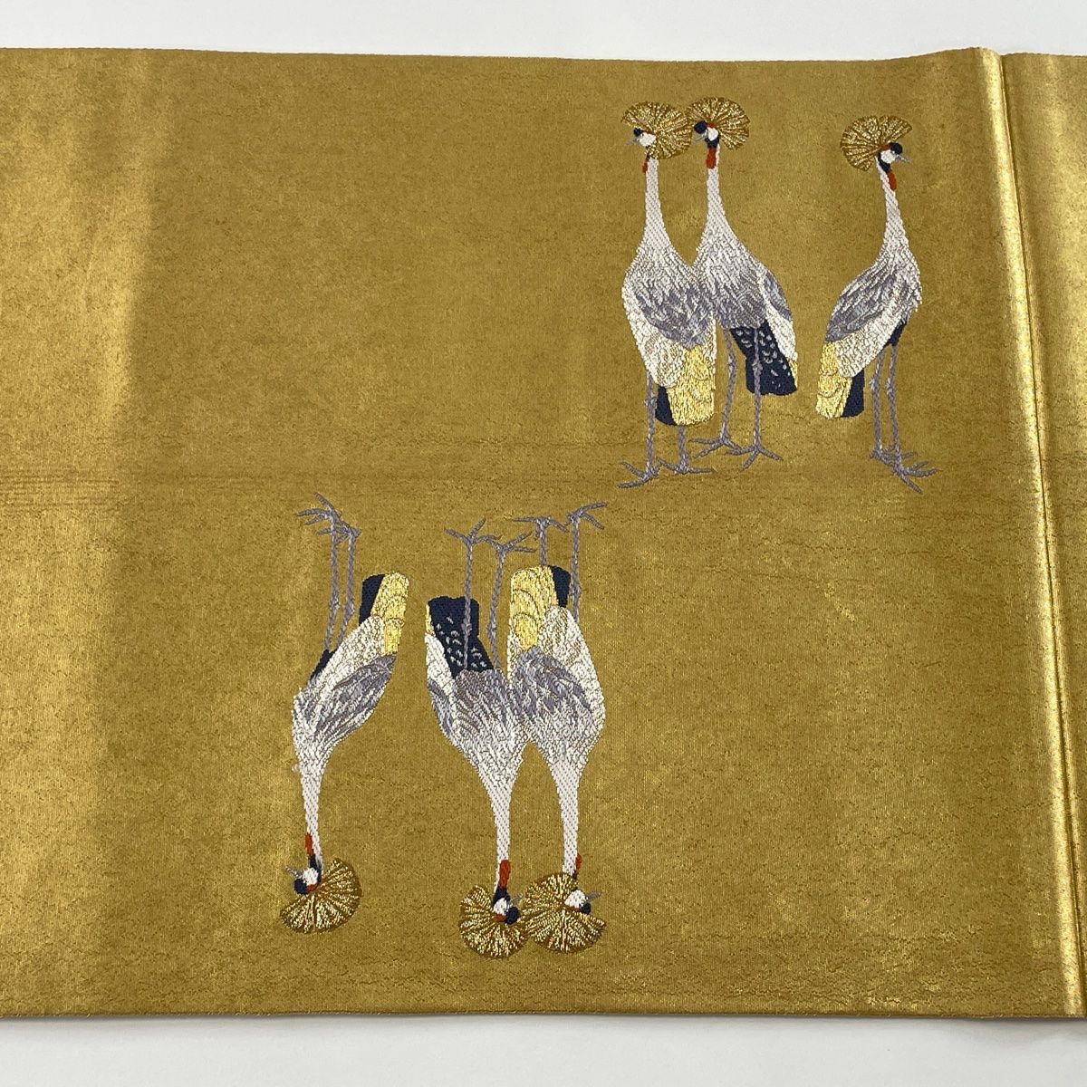 袋帯 美品 秀品 落款 上村松篁 関西仕立て 冠鶴 金糸 箔 金色