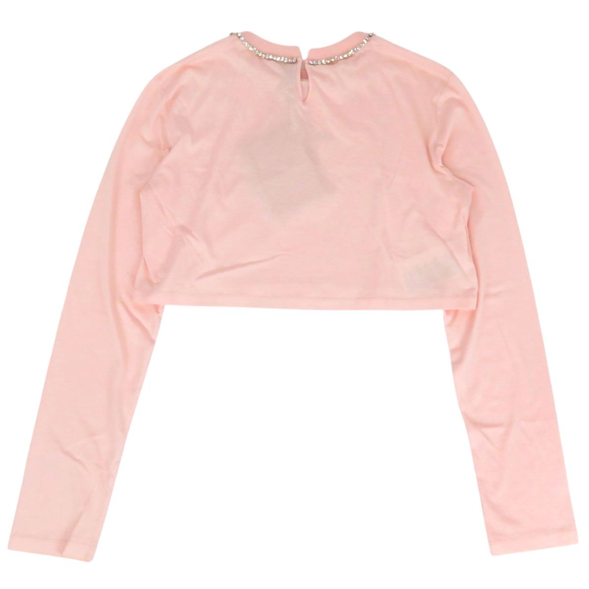 ミュウミュウ ビジュー ロゴ クロップド ロングスリーブ Tシャツ レディース ピンク MIUMIU 中古 【アパレル・小物】 MIU MIU - ミュウミュウ ビジュー ロゴ クロップド ロング