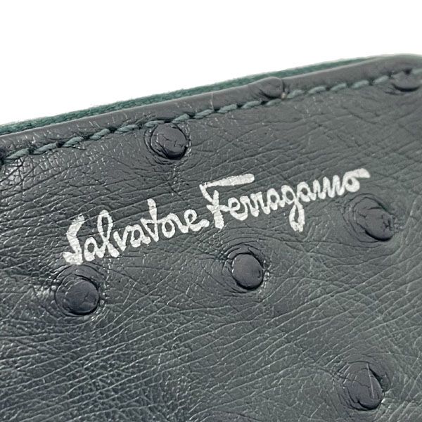 サルヴァトーレ フェラガモ コインケース ロゴ コインパース オーストリッチ レザー 革 ダークグリーン 深緑 22 B 078 Salvatore Ferragamo ラウンドファスナー 小銭入れ ブランド小物