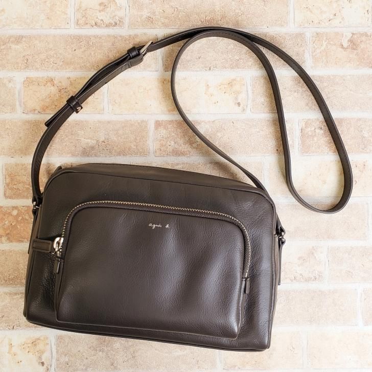 美品 アニエスベー agnes b. ☆ レザー ショルダーバッグ ダーク 