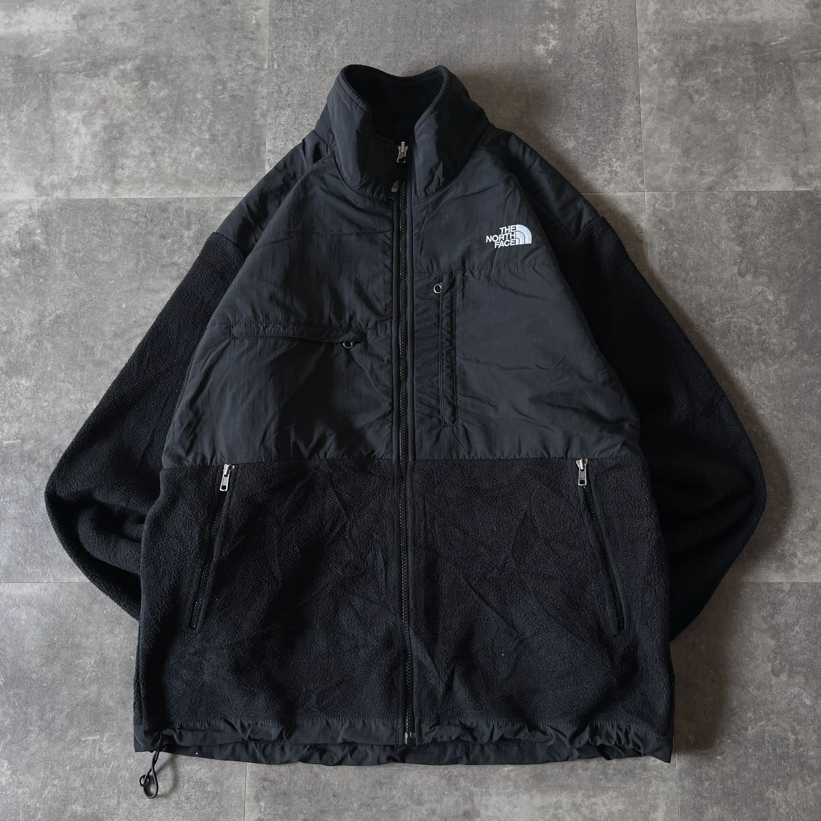 00s ノースフェイス フリース 刺繍ロゴ 黒 XL相当 A533 ナイロン切替