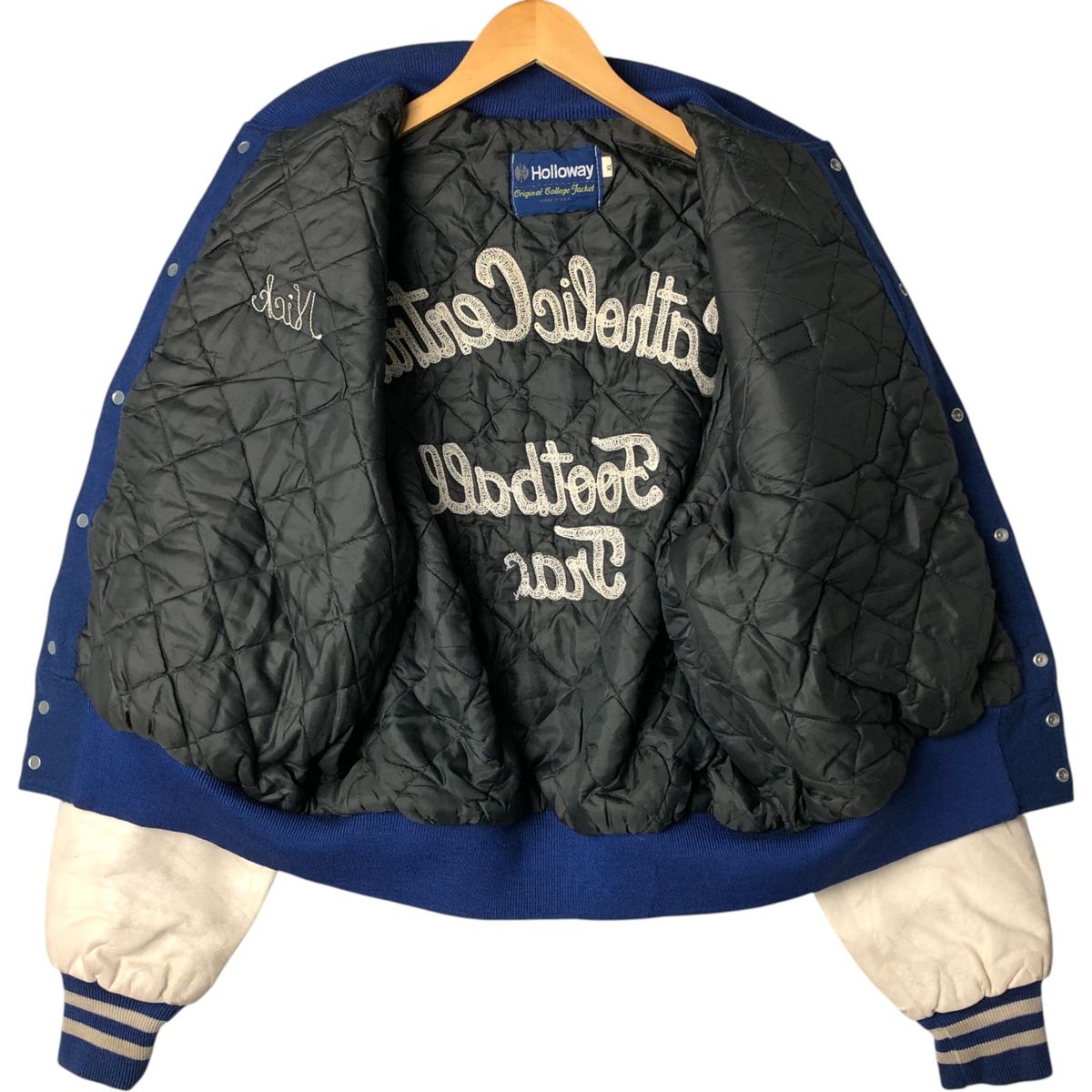 00s HOLLOWAY USA製 ウールスタジャン バーシティジャケット XL 古着 ホロウェイ HOLLOWAY 袖革ウールボタンスタジャン バーシティ