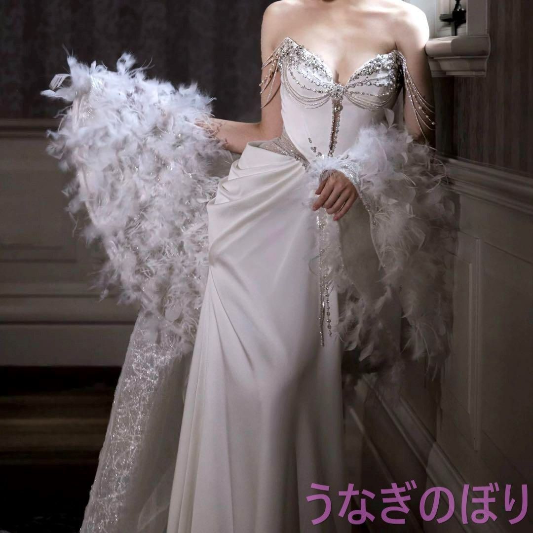 ビジューがゴージャスなロングショール付き ベア ロングドレス