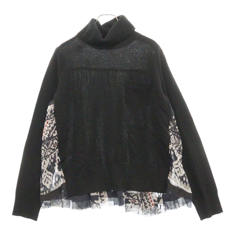 sacai タートル ニット バックシアープリーツ セーター 1 黒 サカイ