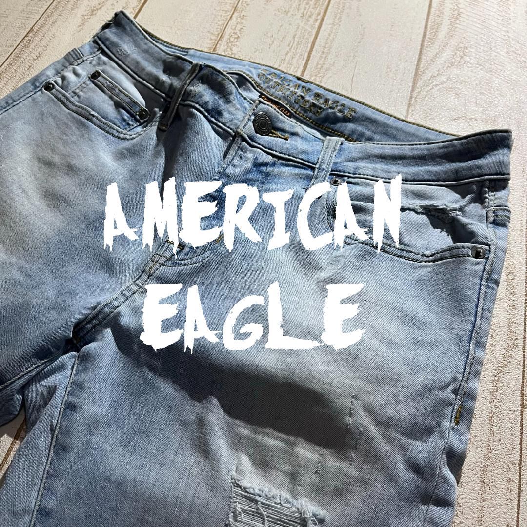 AMERICAN EAGLE】アメリカンイーグル クラッシュ加工スキニーデニムパンツ カットオフデザイン US32 EXTREME FLEX  SKINNY - メルカリ