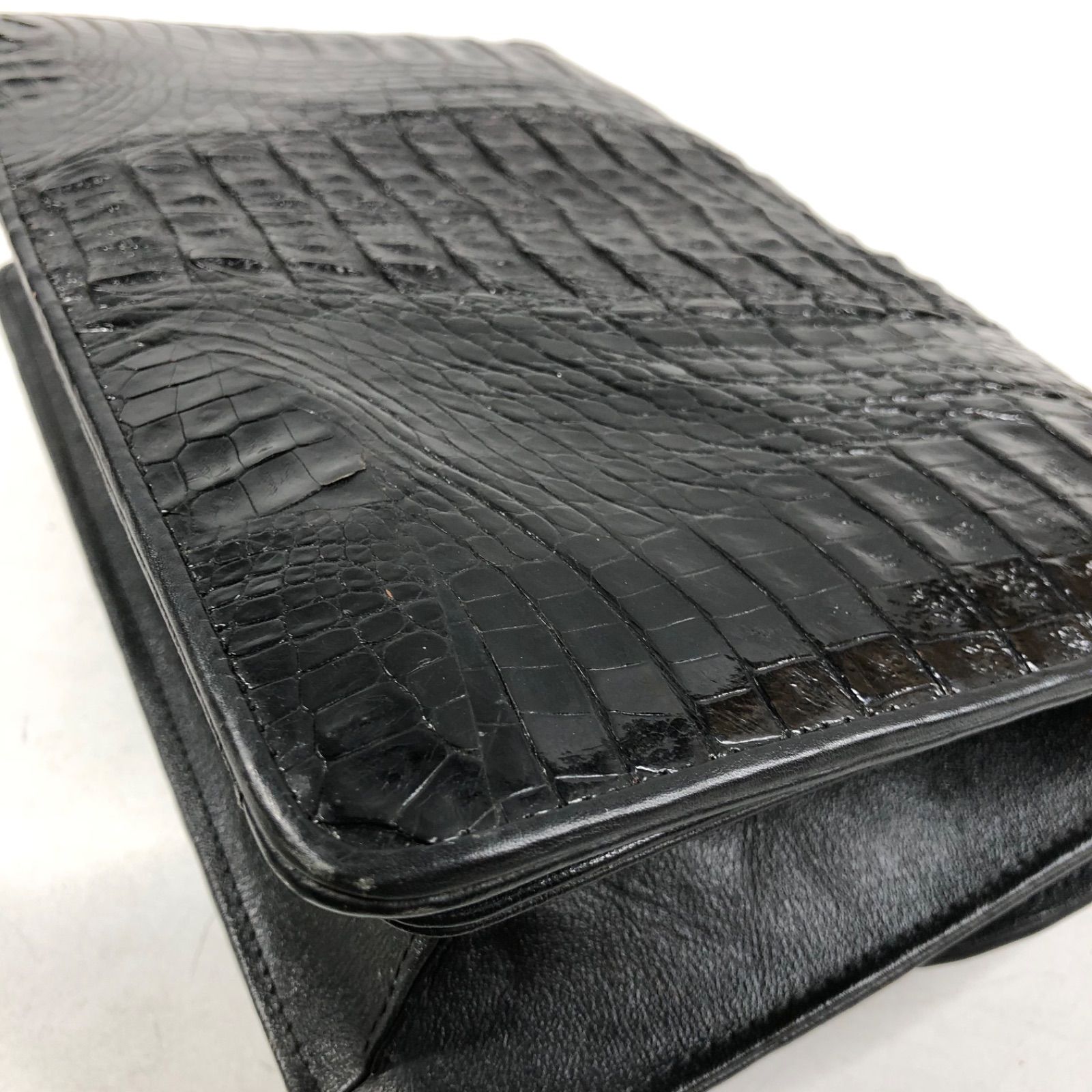 A0918-27-8 レザ-バック クロコダイル ワニ革 革 クラッチ バック 黒 ブラック カバン H18 W28 D10 WWW_USTAUSTRALIA_COM_AU