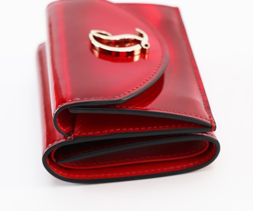 クリスチャンルブタン 三つ折り財布 パテントレザー エナメル レッド
