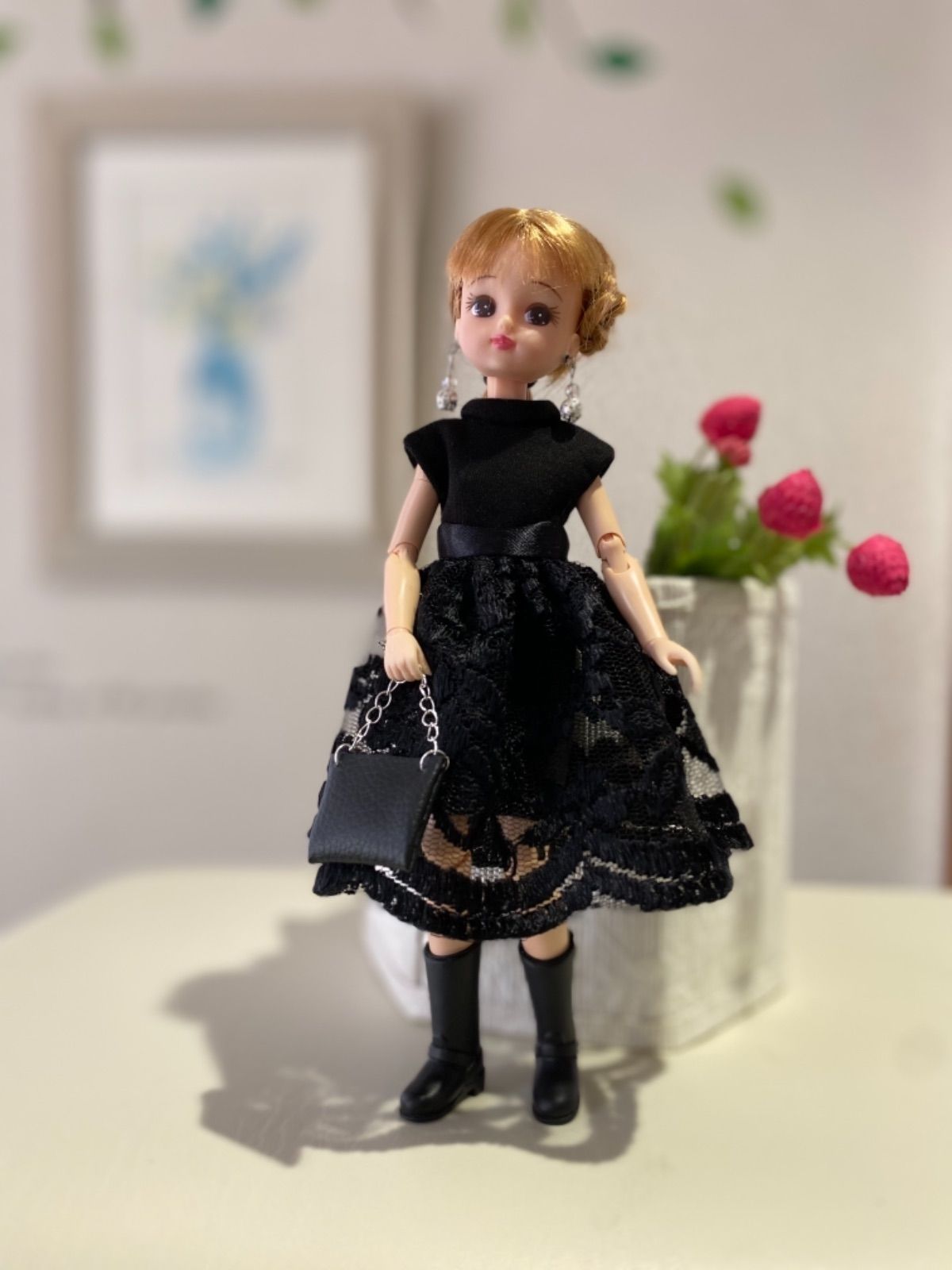 再販しました❣️リカちゃんハンドメイド服 黒レーススカートコーデ5点