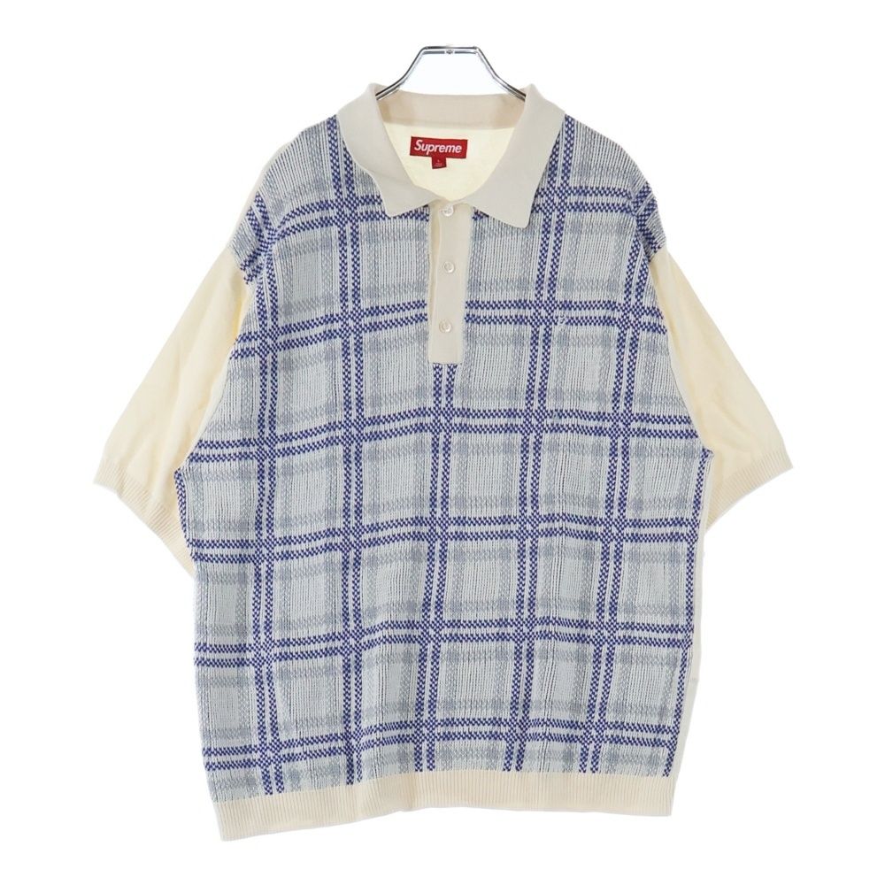 SUPREME シュプリーム 24SS Plaid Knit S|S Polo プレイド ショートスリーブ 半袖ニットポロシャツ ホワイト|ブルー