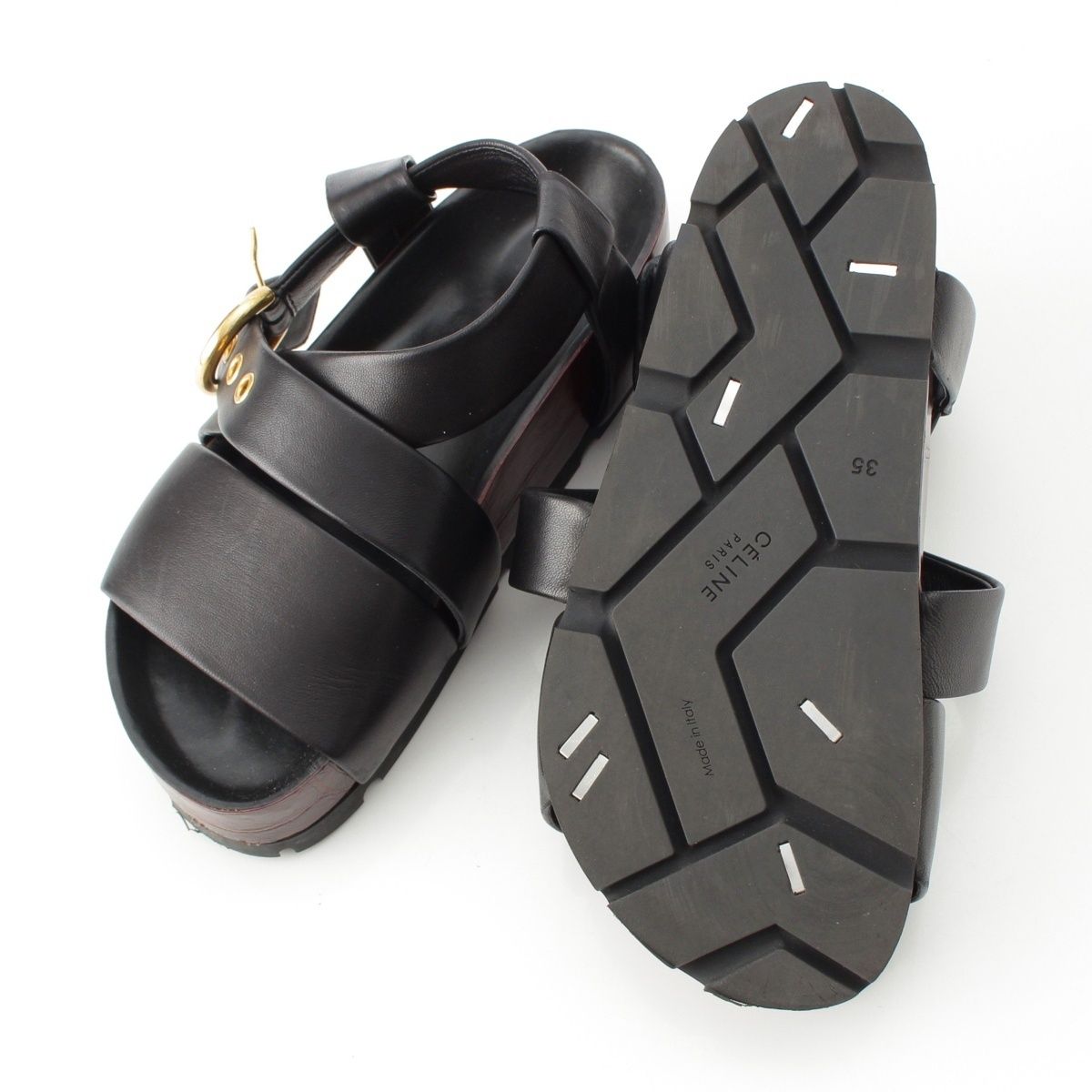 可能性 セリーヌ フィービー期 レザー クロスストラップ サンダル シューズ ブラック ブラウン 35 品質が完璧、値段が激安！