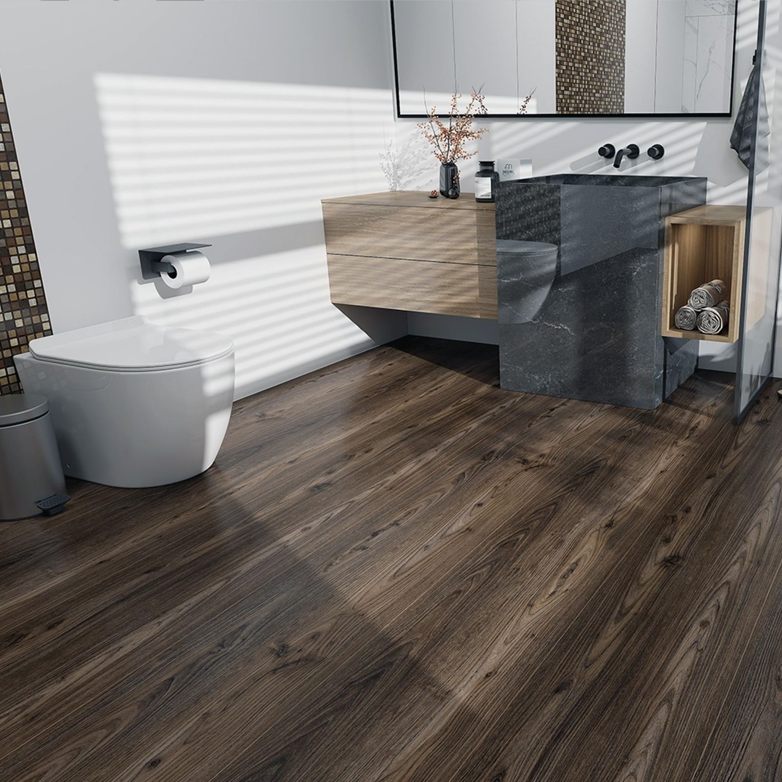 洗面所 店舗 トイレ 床暖房 玄関 脱衣所 床材 DIY シート 洗面台 フロリング 床 マット フロア リビング 木目調 クッション 貼るだけ 置くだけ 工数削減設計 柄番号53 キズ残らず 木目 フロアタイル 超広幅30.5cmX16mX2巻 約6 HRDEVELOPMENT_JP