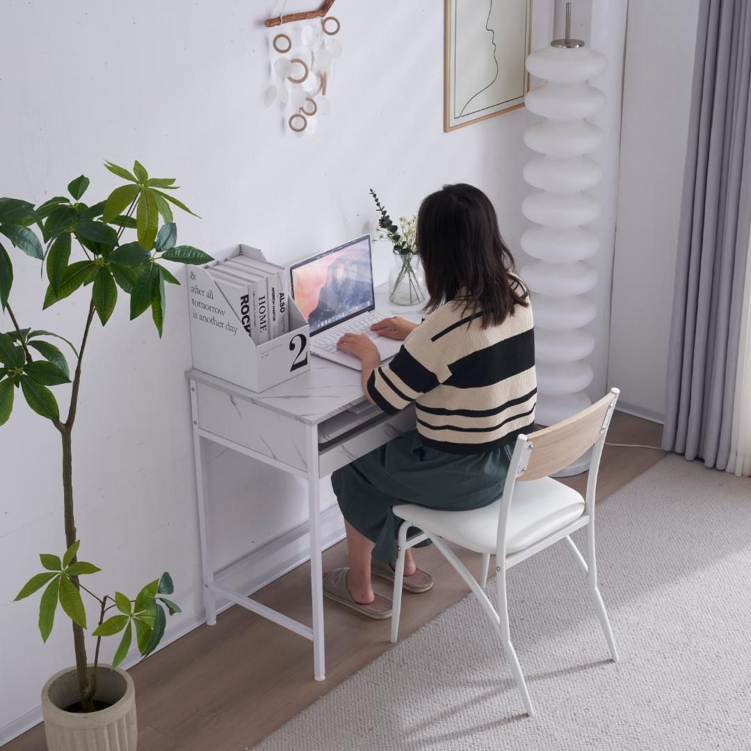 【木目調ホワイト】パソコンデスク 引き出し付き 収納台 pcデスク大理石柄 パソコンデスク 引き出し付き 収納台 pcデスク 机 大理石柄 おしゃれ